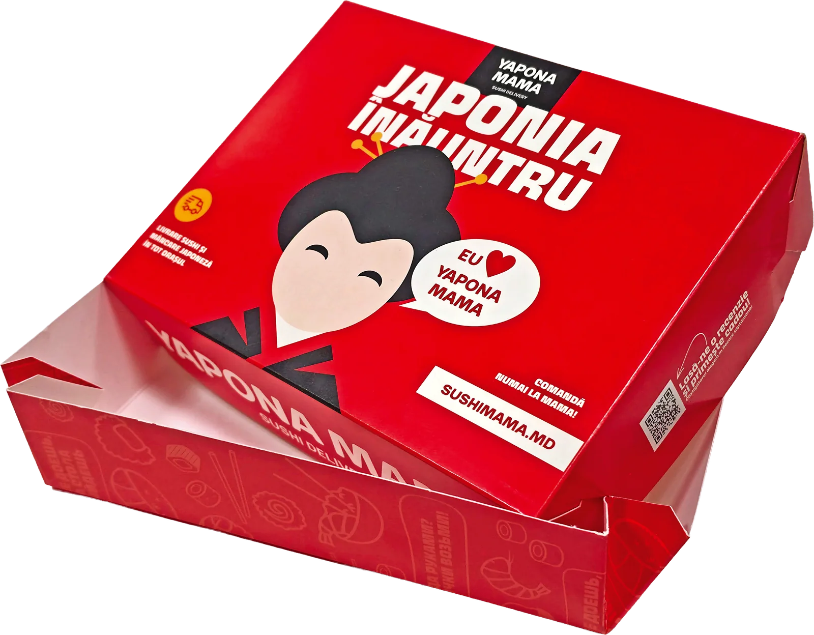 Flat cardboard box for pizza and sushi