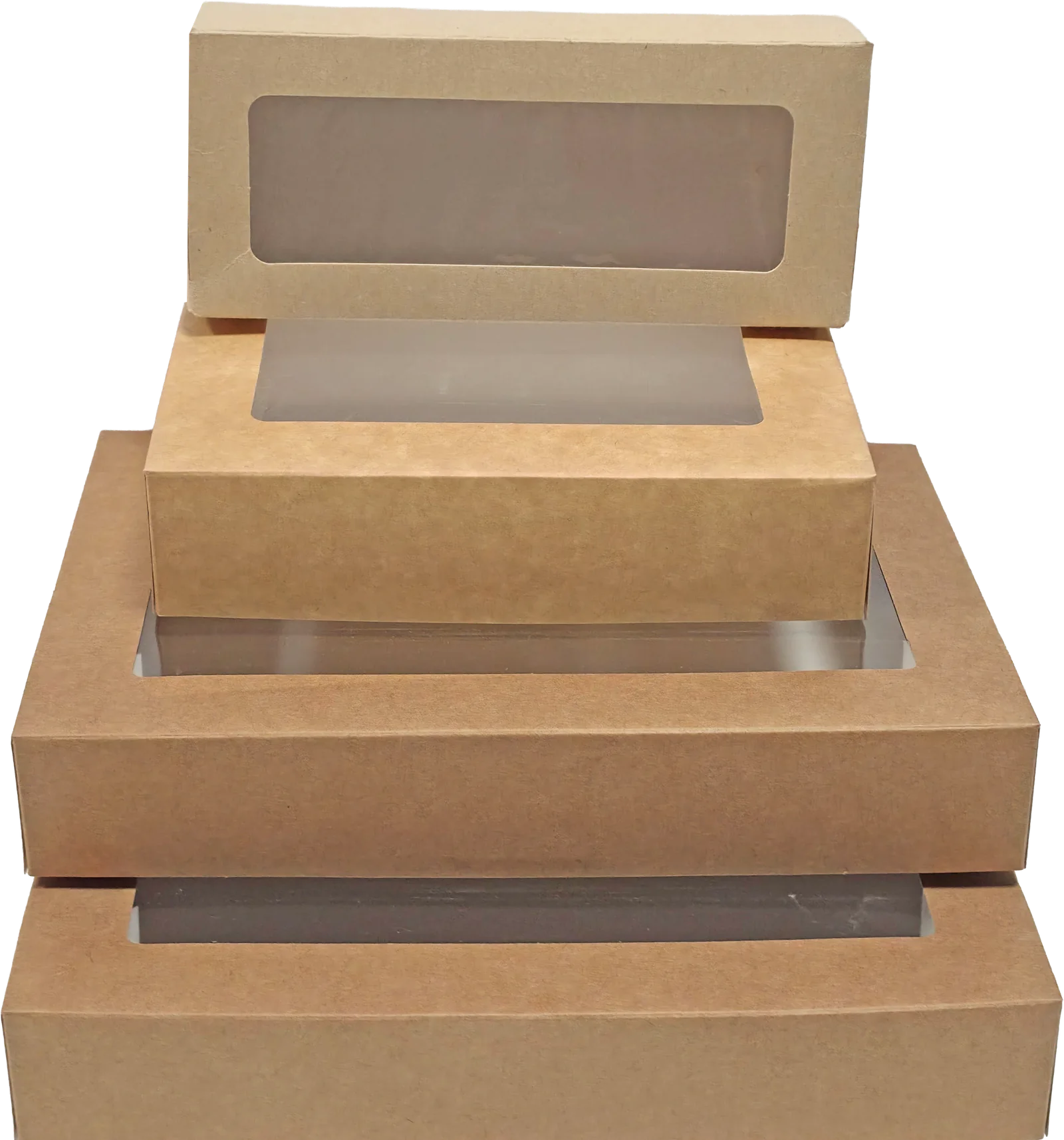 Kraft boxes with a clear window, three sizes