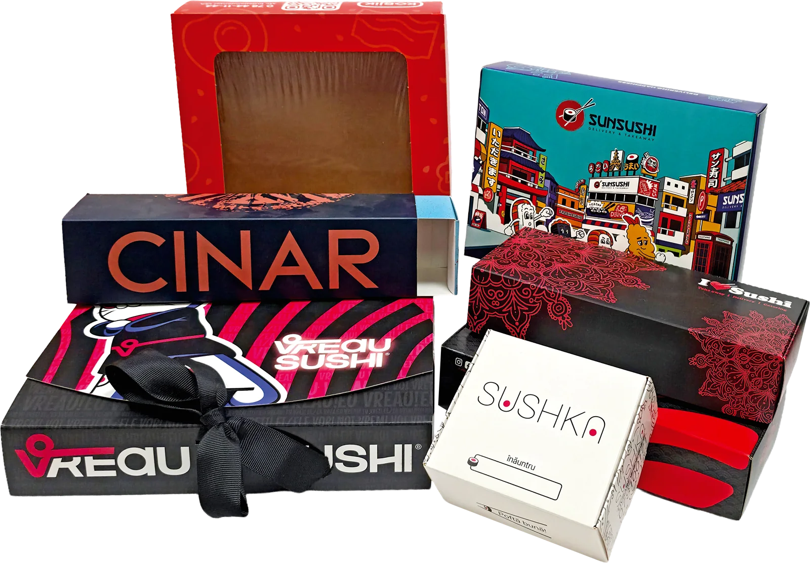 A set of cardboard packaging for food delivery